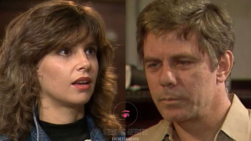 Leonora e Ascânio em cena dramática da novela Tieta, durante a revelação do passado dela.