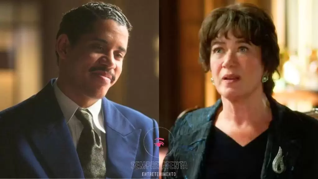 Basílio sorri enquanto Maristela aparece surpresa e abatida, em cena da novela Garota do Momento.