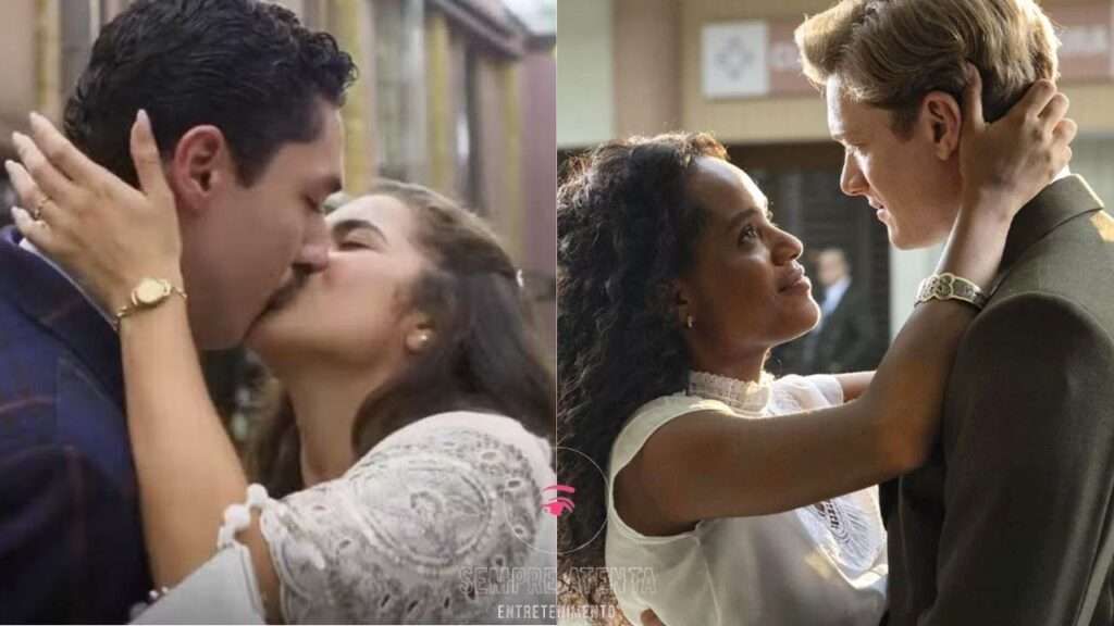 Bia e Ronaldo e Beatriz e Beto em cenas da novela Garota do Momento