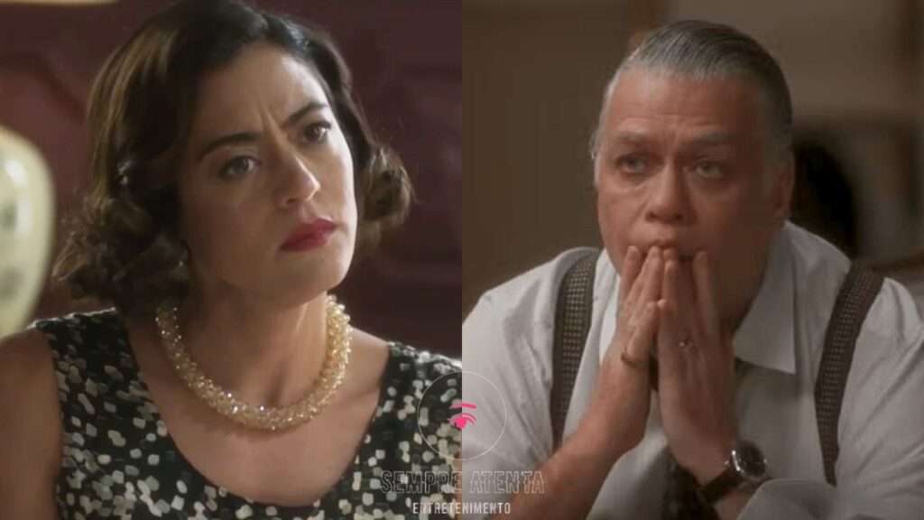 Clarice encara Juliano com expressão séria durante confronto na novela Garota do Momento.