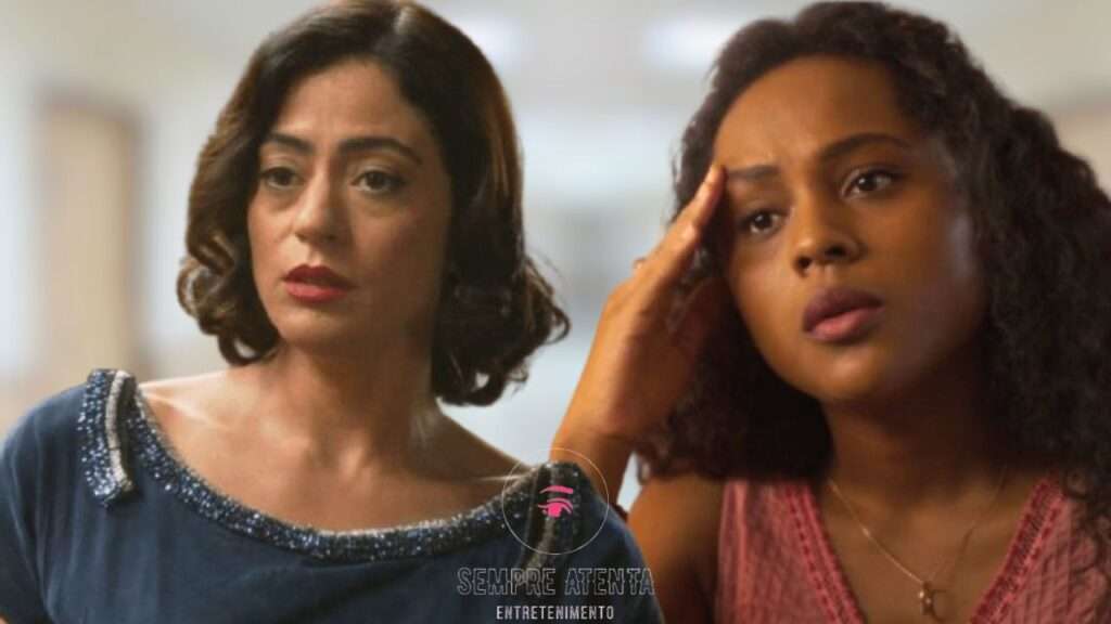 Clarice preocupada e Beatriz angustiada em cena dramática da novela Garota do Momento.