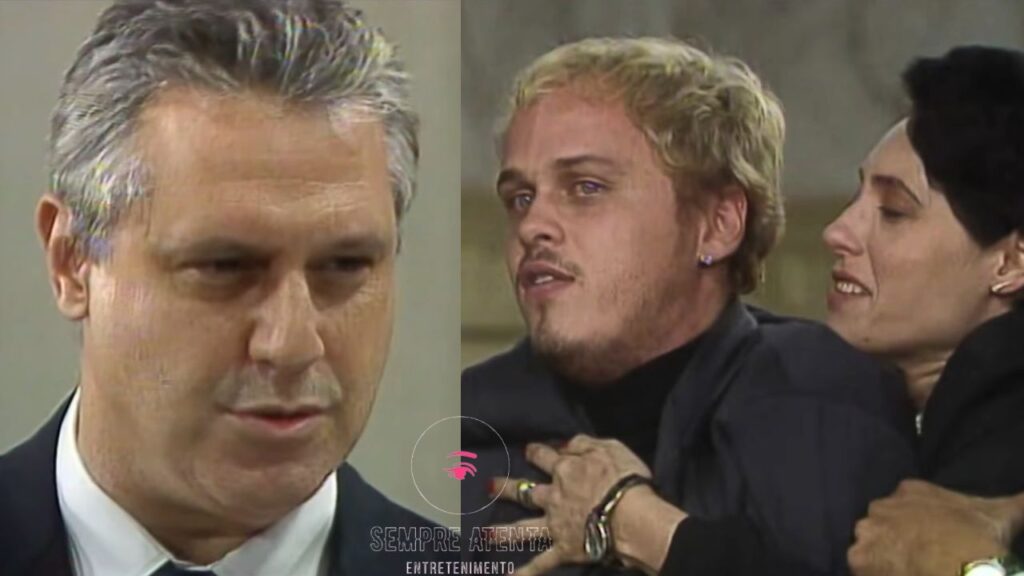 Otávio Jordão encara Alexandre no tribunal durante julgamento dramático na novela A Viagem.