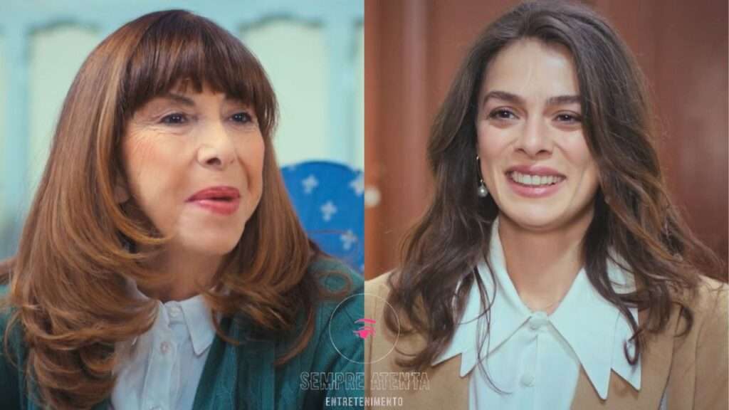 Fazilet e Bahar sorrindo durante conversa emocionante na novela Força de Mulher.