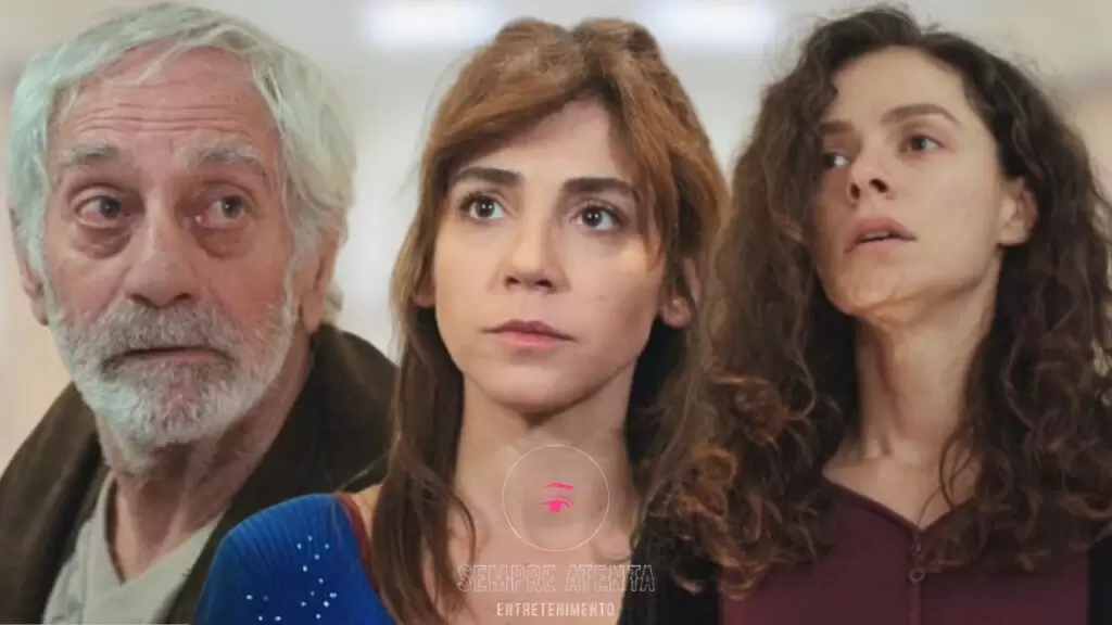Personagens Saadettin, Bahar e Ceyda em cena tensa da novela Força de Mulher.